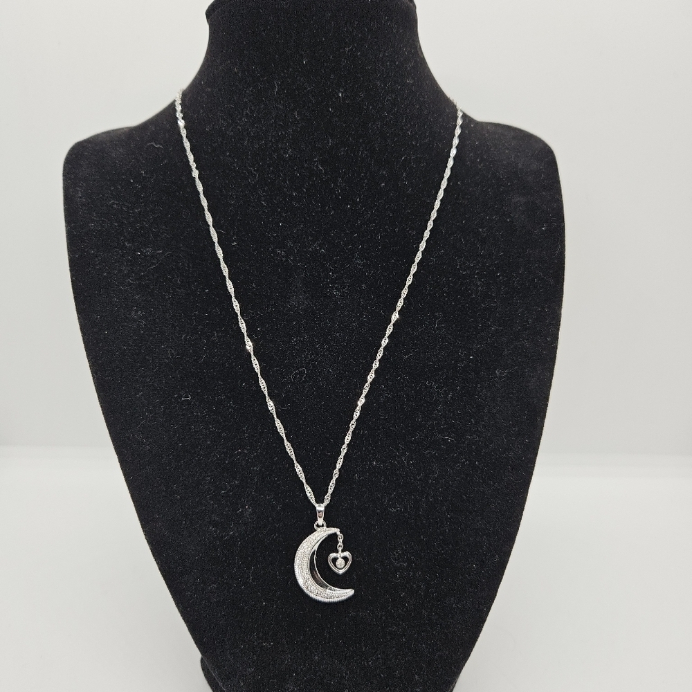 sterling silver Daughter moon and heart necklace with diamond chip BGE 925